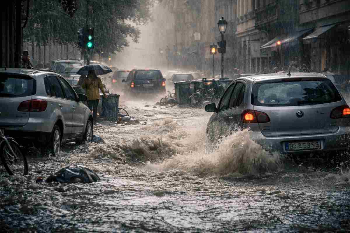 Bomba d'acqua, strade allagate e auto in difficoltà